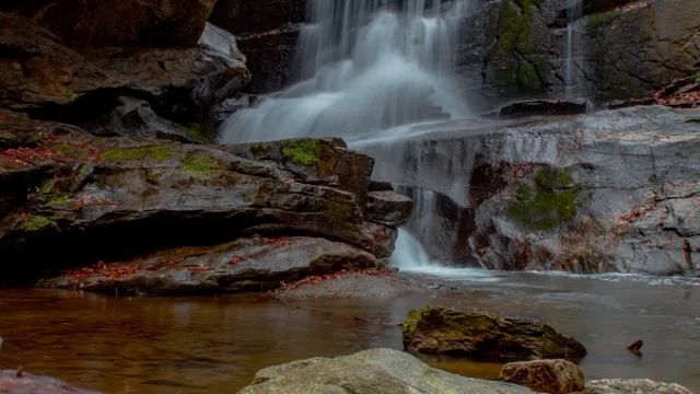 A small waterfall flowing over rocks into a pool in North Carolina.